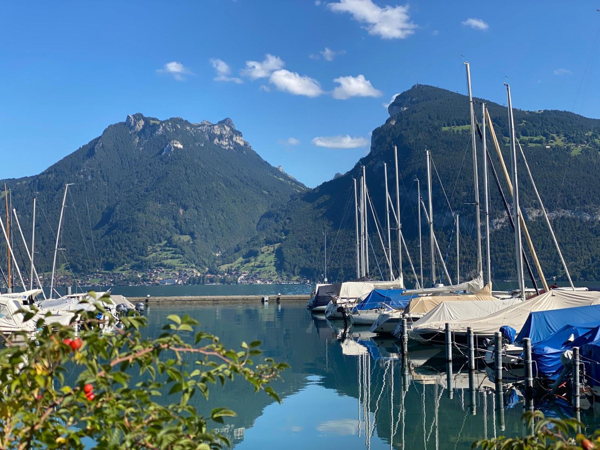 Herrlicher Blick Auf Berge Und See Faulensee Exterior photo